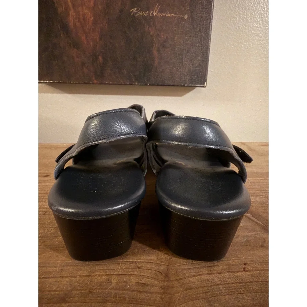 SAS Tripad Comfort Navy Blue Leather Slingback Wedge Sandals Womens 8.5M